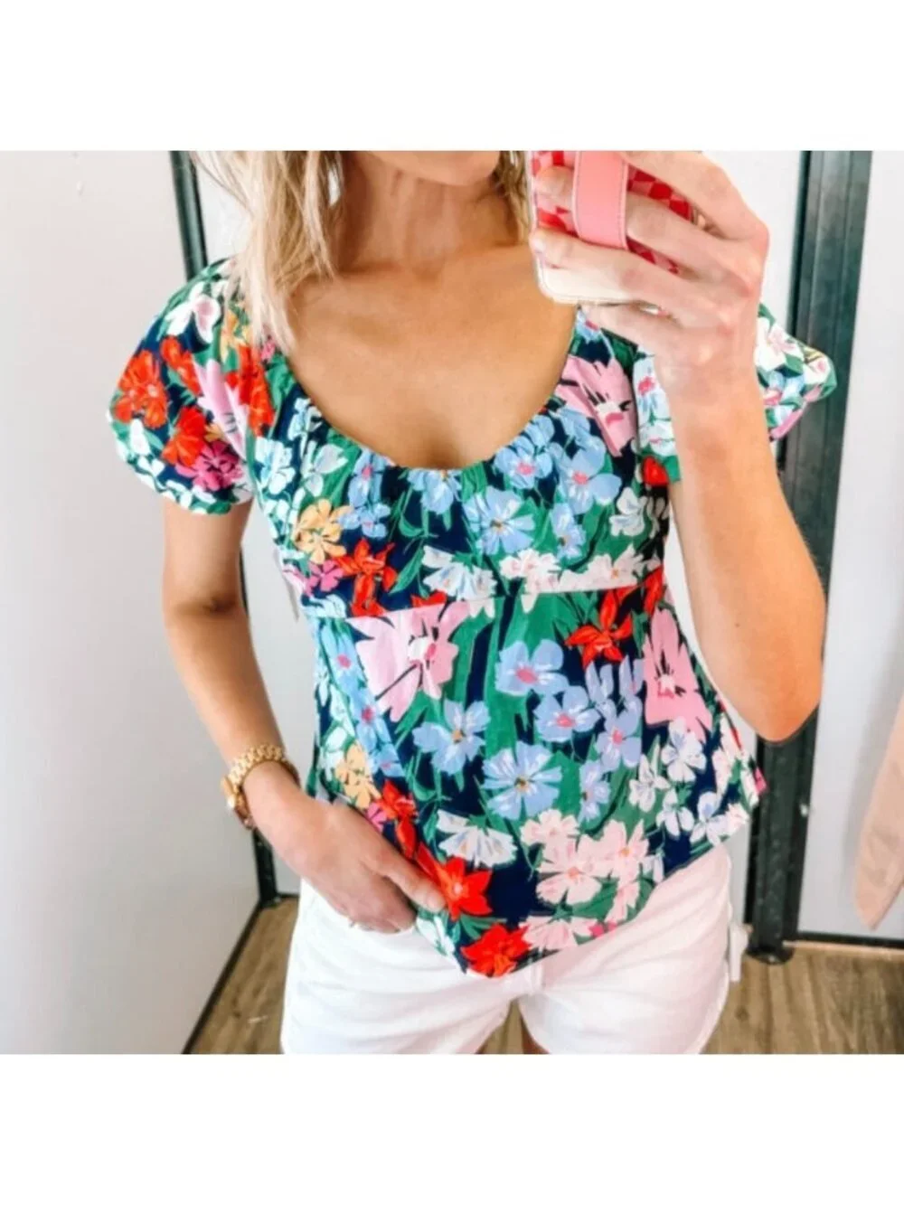 Old Navy Cotton Floral Babydoll Top Sz L Puff Sleeve Cottage Coquette
